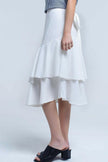 White Midi Skirt With Ruffle Detail - GENUINE AUTHENTIC BRAND LLC