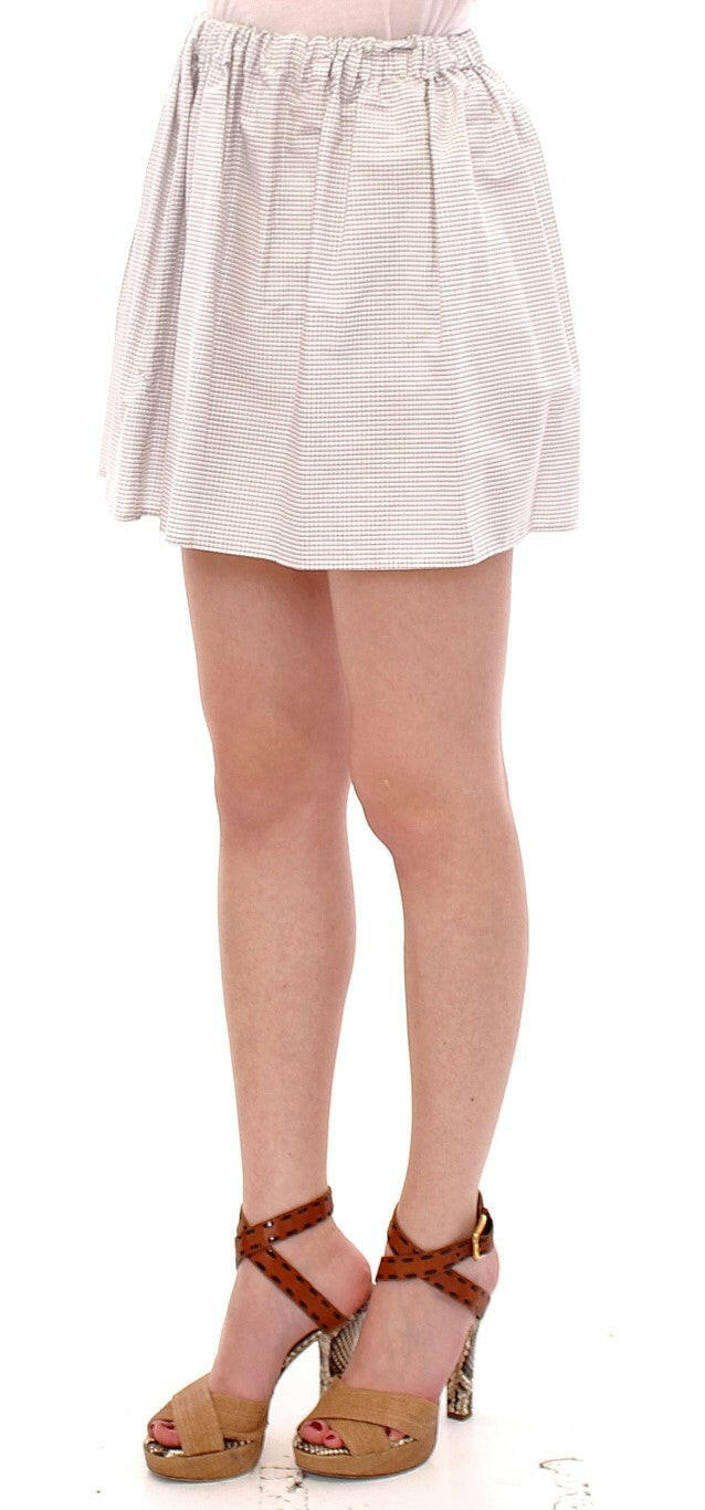 Andrea Incontri White Cotton Checkered Stretch Skirt - GENUINE AUTHENTIC BRAND LLC  