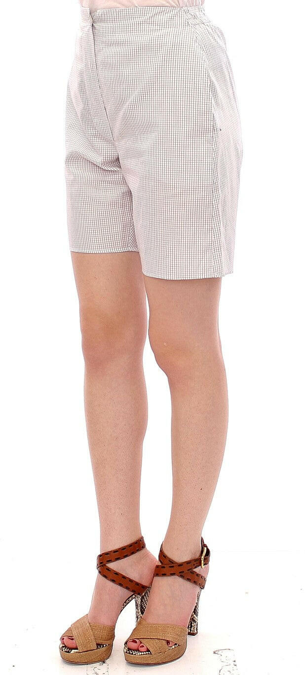 Andrea Incontri White Checkered Stretch Cotton Shorts - GENUINE AUTHENTIC BRAND LLC  