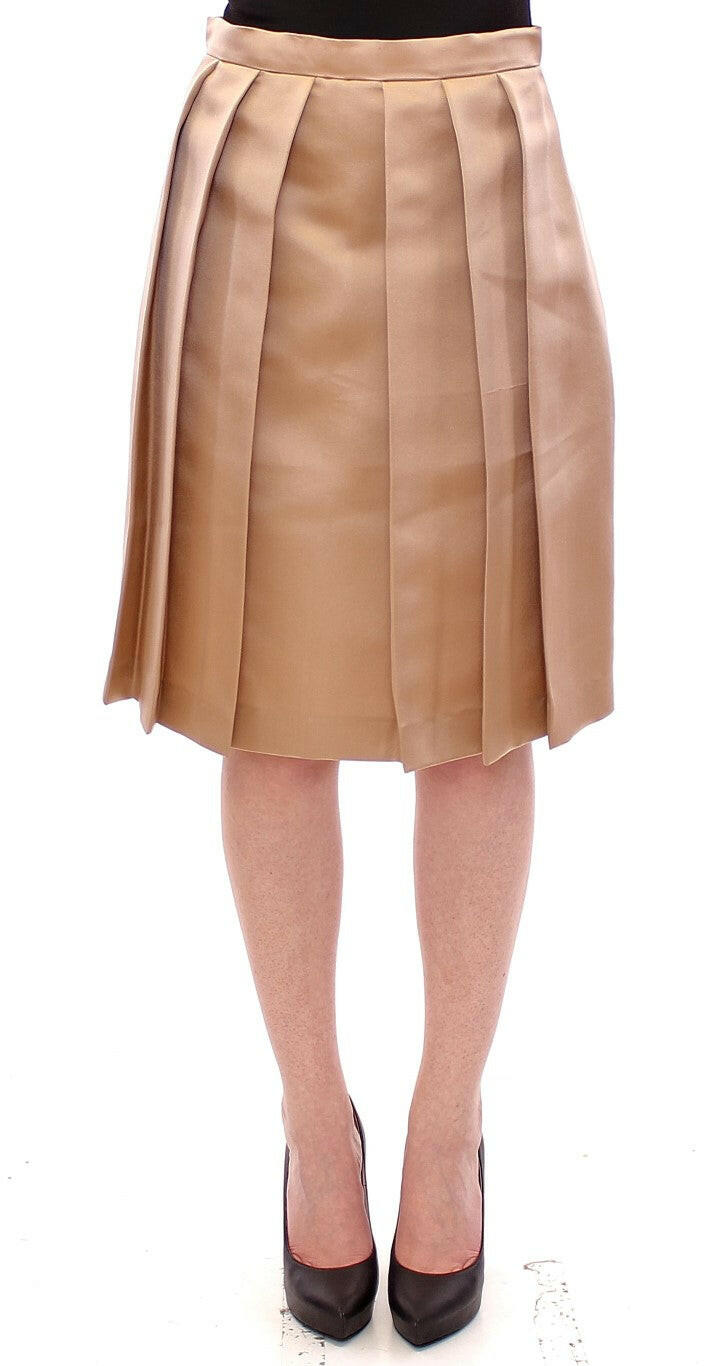 Andrea Incontri Brown Silk Solid Mini Pleated Skirt - GENUINE AUTHENTIC BRAND LLC  