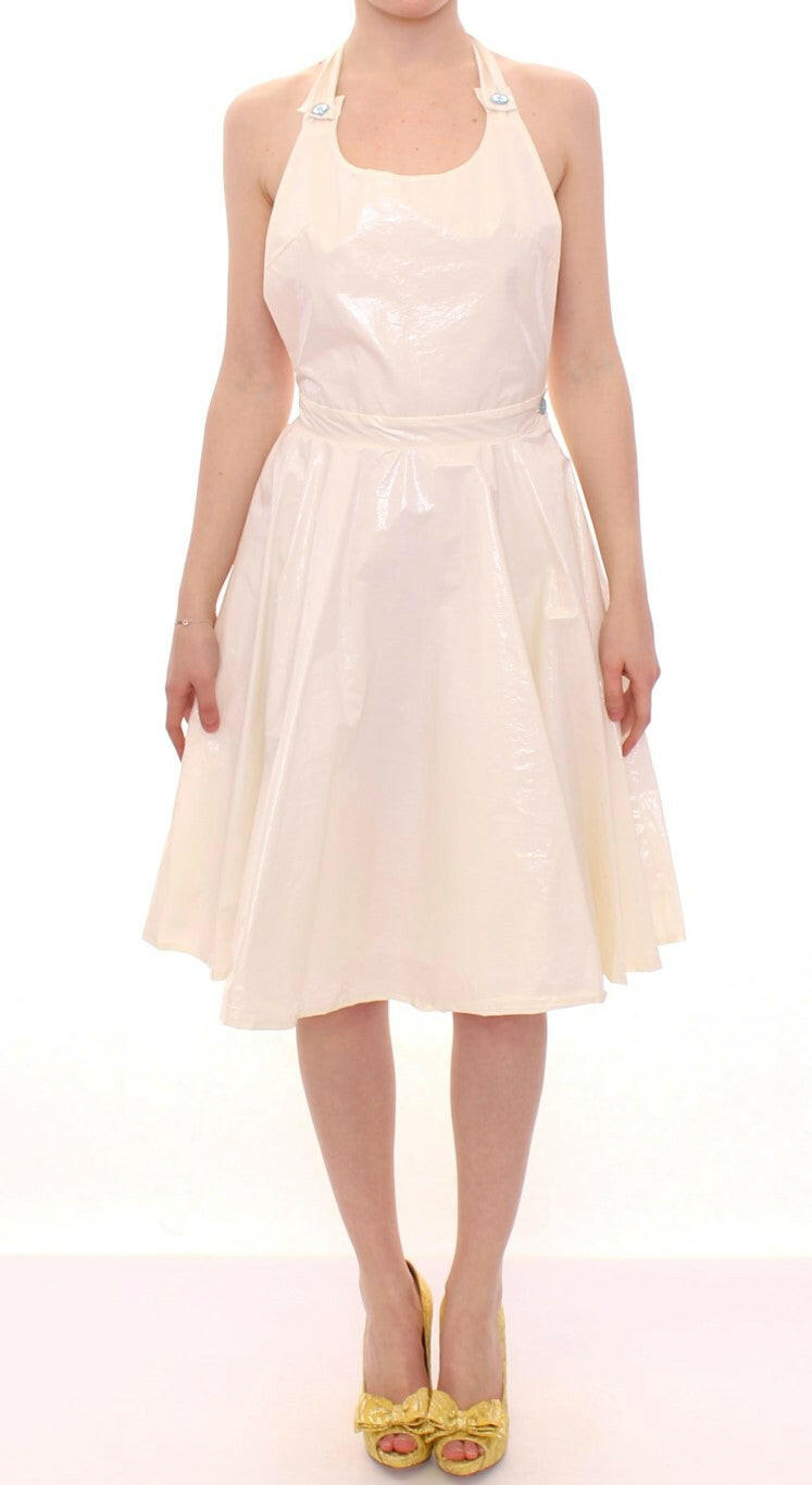 Licia Florio White Halterneck Knee Length Tea Dress - GENUINE AUTHENTIC BRAND LLC  