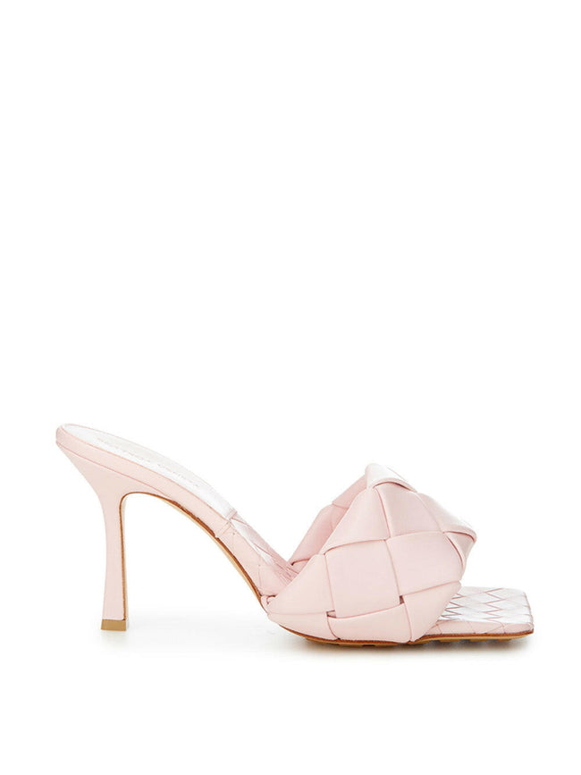 Bottega Veneta Light Pink Leather Heeled Sandal Mule with Intreccio - GENUINE AUTHENTIC BRAND LLC  