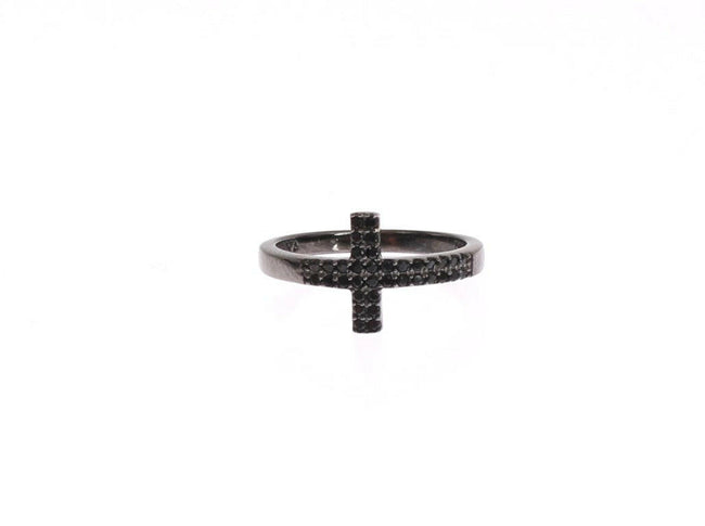 Nialaya Black CZ Cross Rhodium 925 Ring - GENUINE AUTHENTIC BRAND LLC  