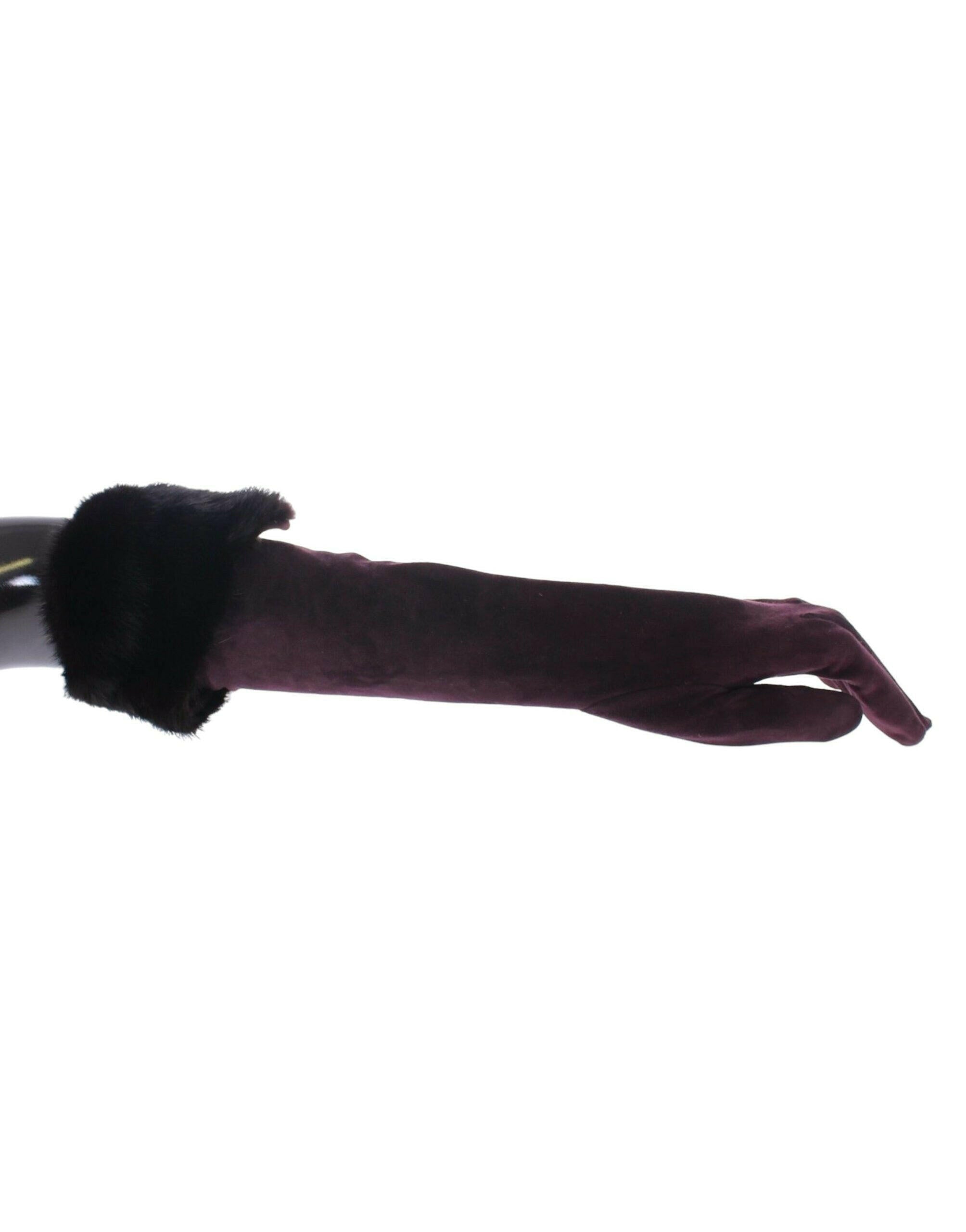 Dolce & Gabbana Purple Mink Fur Goatskin Suede Leather Gloves.