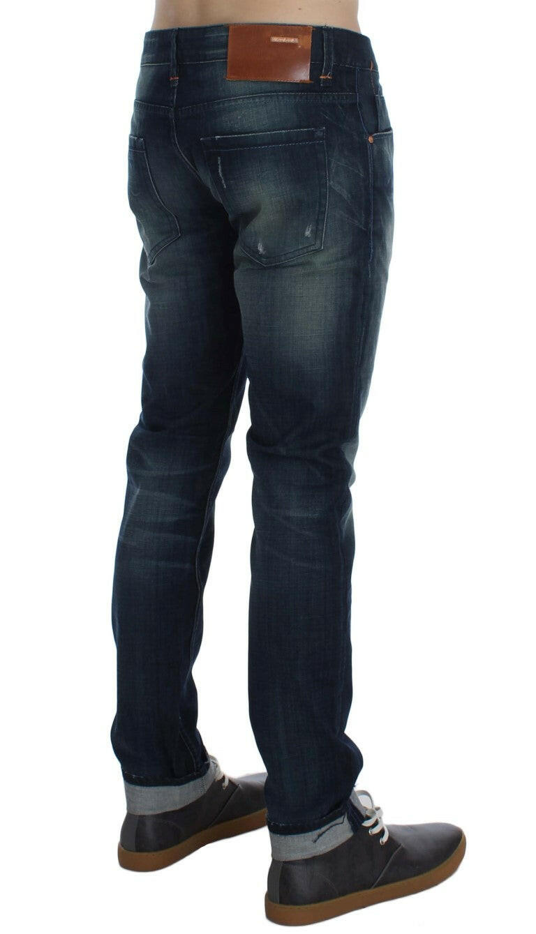 Acht Blue Wash Cotton Denim Slim Fit Jeans - GENUINE AUTHENTIC BRAND LLC  