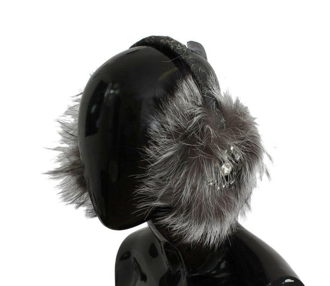 Dolce & Gabbana Gray Fox Fur Crystal Ear Muffs - GENUINE AUTHENTIC BRAND LLC  