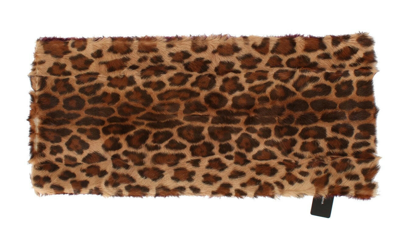 Dolce & Gabbana Exquisite Leopard Print Lambskin Fur Scarf.