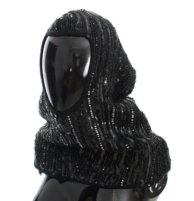 Dolce & Gabbana Elegant Black Sequined Hooded Scarf Wrap.