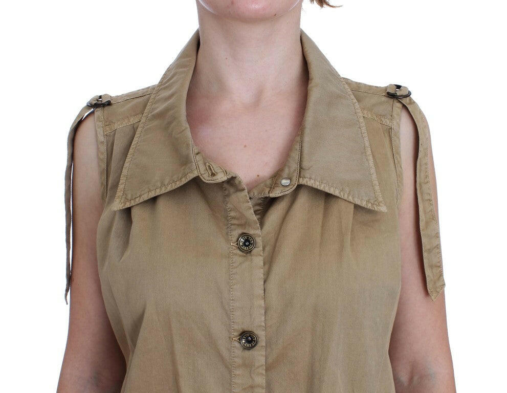 PLEIN SUD Beige Cotton Sleeveless Shirt - GENUINE AUTHENTIC BRAND LLC  