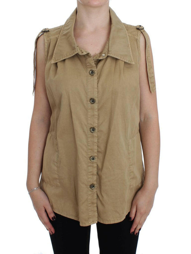 PLEIN SUD Beige Cotton Sleeveless Shirt - GENUINE AUTHENTIC BRAND LLC  