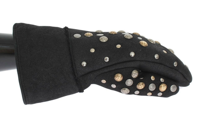 Dolce & Gabbana Elegant Studded Gray Wool Gloves.