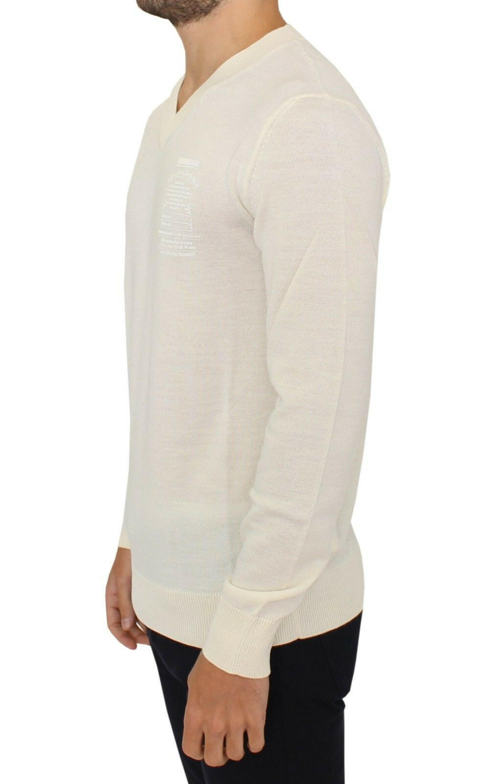 Ermanno Scervino Off White Wool Blend V-neck Pullover Sweater - GENUINE AUTHENTIC BRAND LLC  