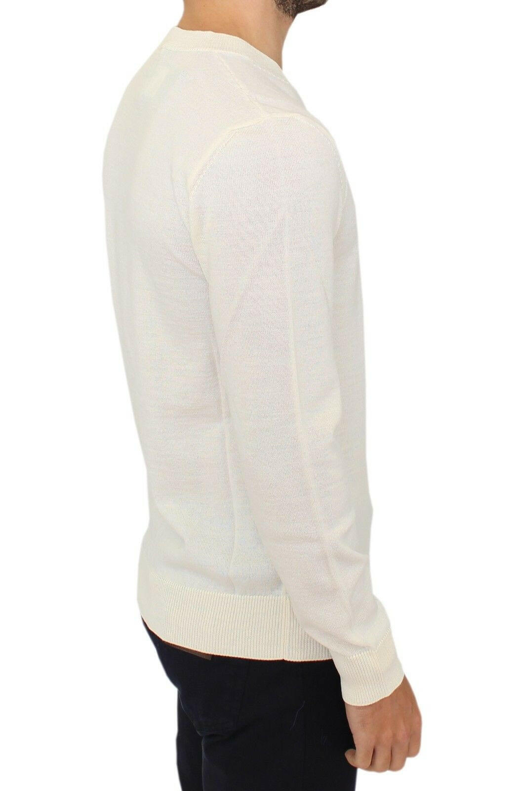 Ermanno Scervino Off White Wool Blend V-neck Pullover Sweater - GENUINE AUTHENTIC BRAND LLC  