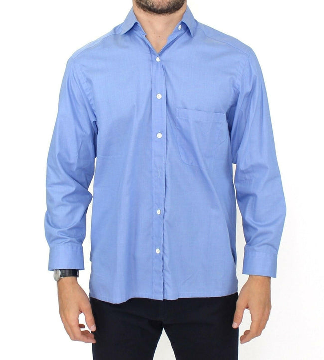 Ermanno Scervino Blue Cotton Dress Classic Fit Shirt - GENUINE AUTHENTIC BRAND LLC  