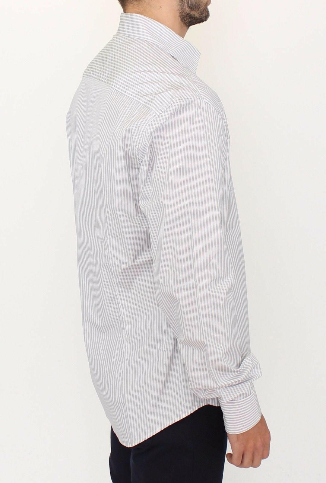 Ermanno Scervino White Gray Striped Regular Fit Casual Shirt - GENUINE AUTHENTIC BRAND LLC  