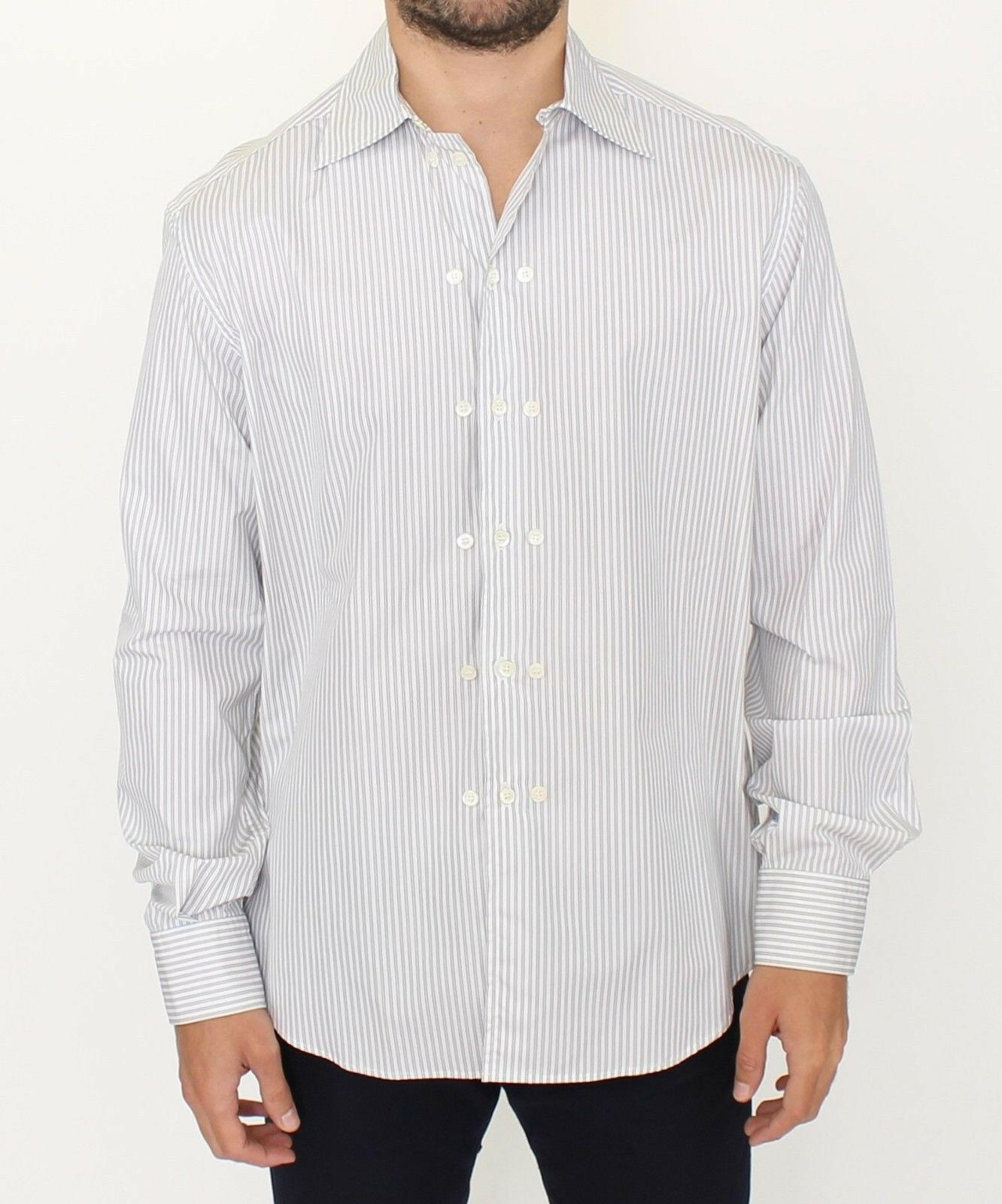Ermanno Scervino White Gray Striped Regular Fit Casual Shirt - GENUINE AUTHENTIC BRAND LLC  