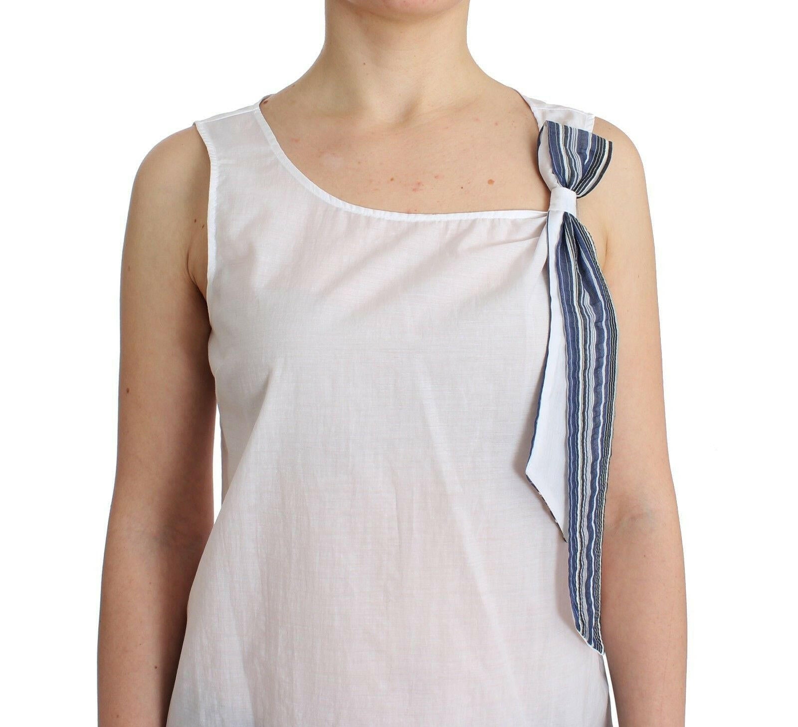 Ermanno Scervino White Blue Top Blouse Tank Shirt Sleeveless - GENUINE AUTHENTIC BRAND LLC  