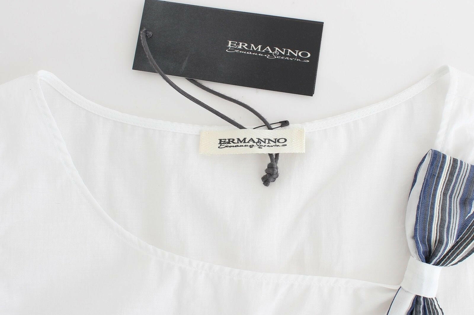Ermanno Scervino White Blue Top Blouse Tank Shirt Sleeveless - GENUINE AUTHENTIC BRAND LLC  
