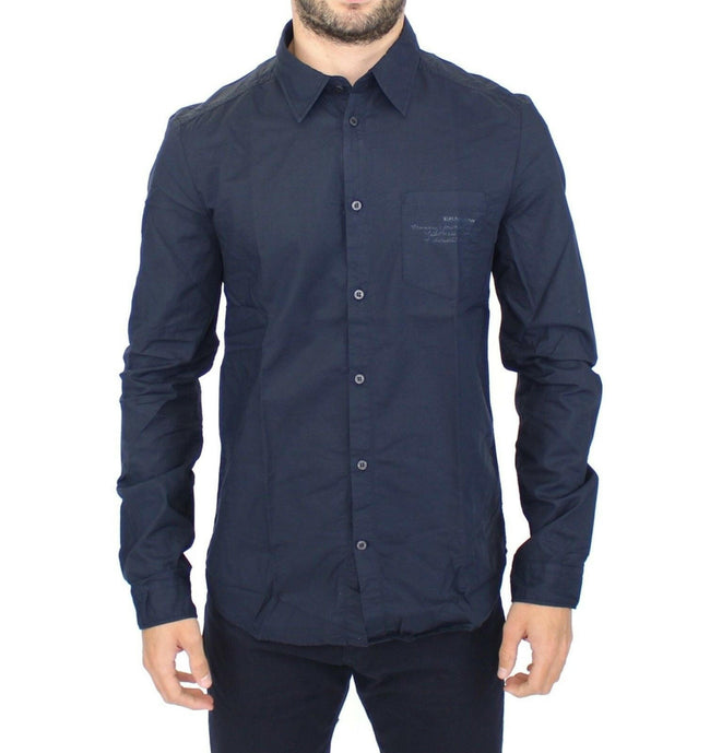 Ermanno Scervino Blue Cotton Casual Long Sleeve Shirt Top - GENUINE AUTHENTIC BRAND LLC  