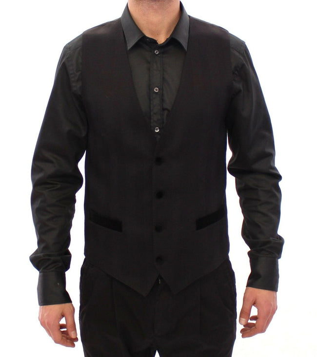 Dolce & Gabbana Black Wool Silk Dress Vest Gilet Weste - GENUINE AUTHENTIC BRAND LLC  