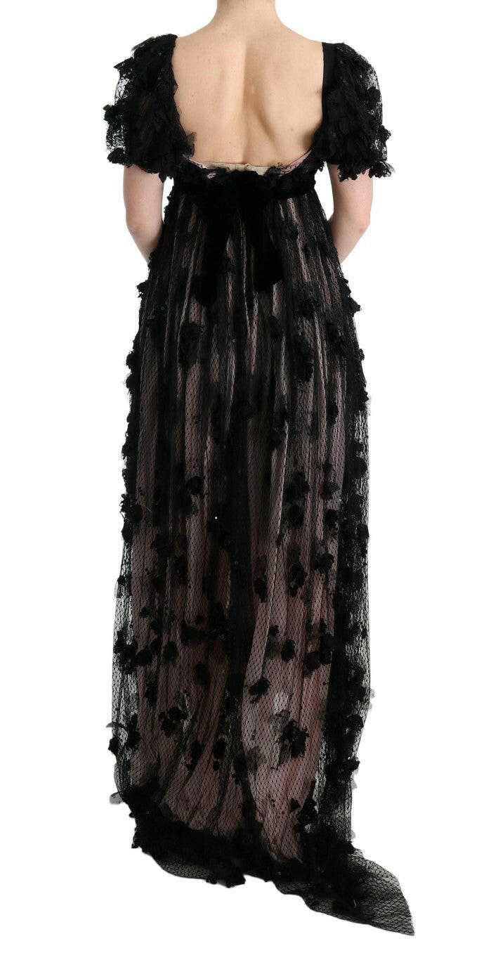 Dolce & Gabbana Elegant Floral Applique Full Length Dress.