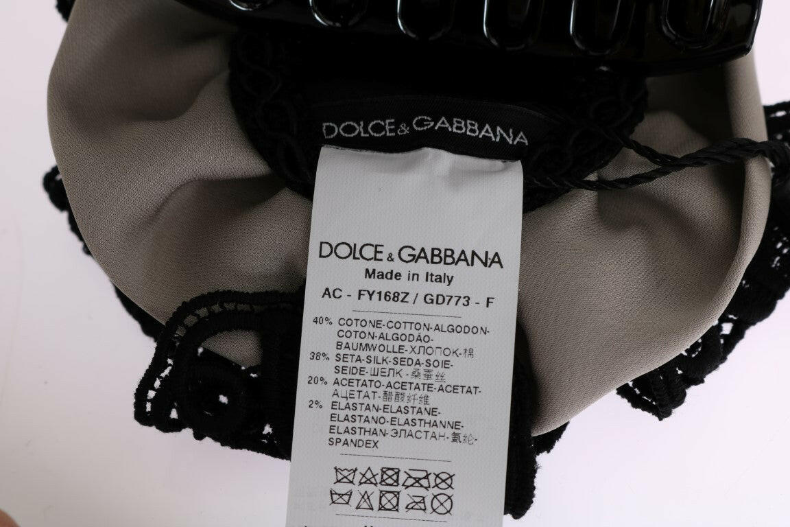 Dolce & Gabbana Gray Silk Black Lace Hair Claw - GENUINE AUTHENTIC BRAND LLC  