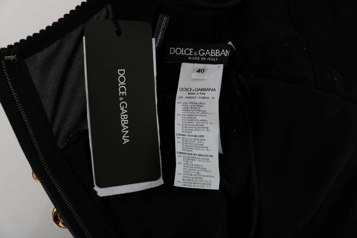 Dolce & Gabbana Elegant Black A-Line Sleeveless Dress with Gold Details.
