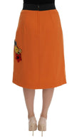 Dolce & Gabbana Embellished Wool Skirt in Vivid Orange.