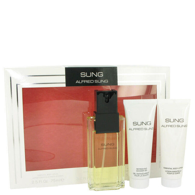 Alfred SUNG by Alfred Sung Gift Set -- 3.4 oz Eau De Toilette Spray + 2.5 oz Body Lotion + 2.5 oz Shower Gel (Women).