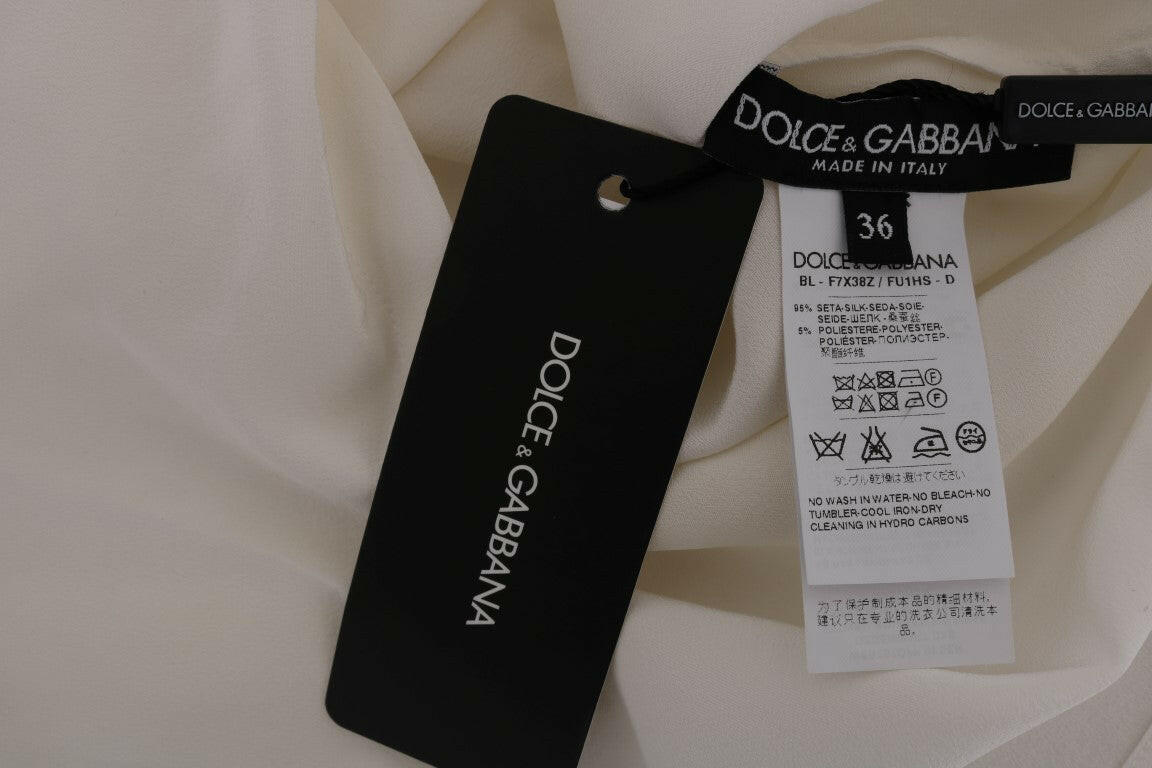 Dolce & Gabbana Silk Sequined 'Italia Is Love' White Blouse.