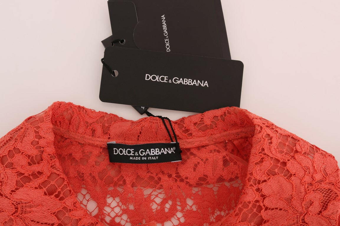 Dolce & Gabbana Elegant Orange Floral Lace Crystal Cardigan Blouse.