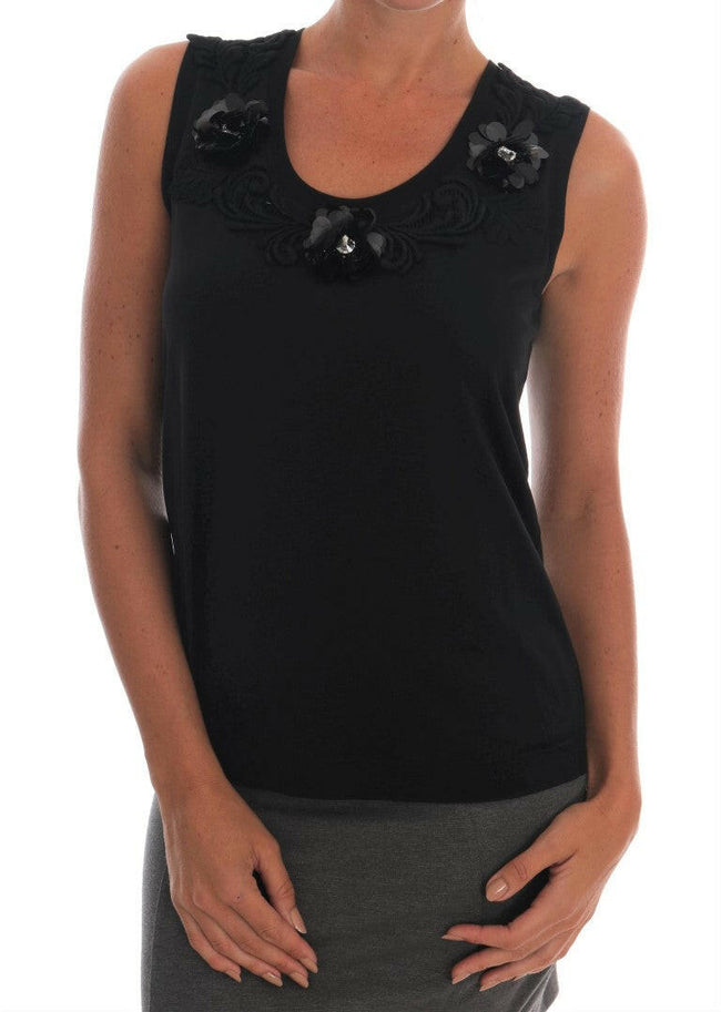 Dolce & Gabbana Black Floral Sequined Cami Blouse.