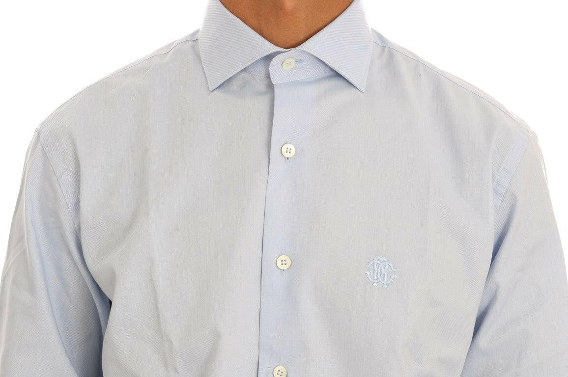 Cavalli Light Blue Cotton Slim Fit Dress Shirt - GENUINE AUTHENTIC BRAND LLC  