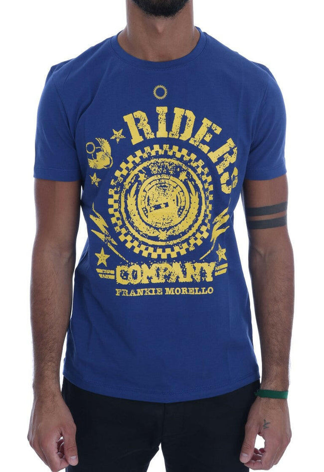 Frankie Morello Blue Cotton RIDERS Crewneck T-Shirt - GENUINE AUTHENTIC BRAND LLC  
