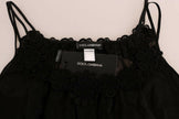 Dolce & Gabbana Elegant Black Silk Lace Chemise Dress.