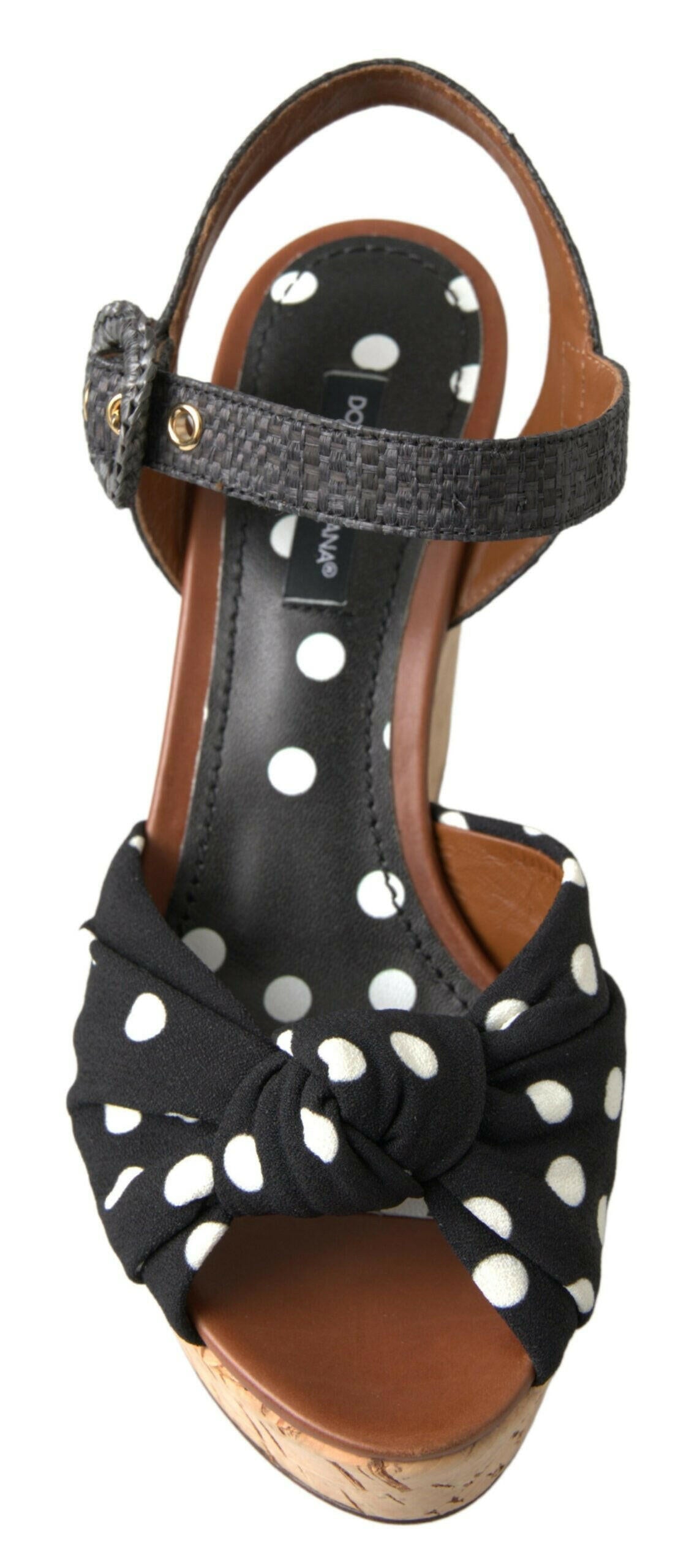 Dolce & Gabbana Black  Wedges Polka Dotted Ankle Strap Shoes Sandals - GENUINE AUTHENTIC BRAND LLC  