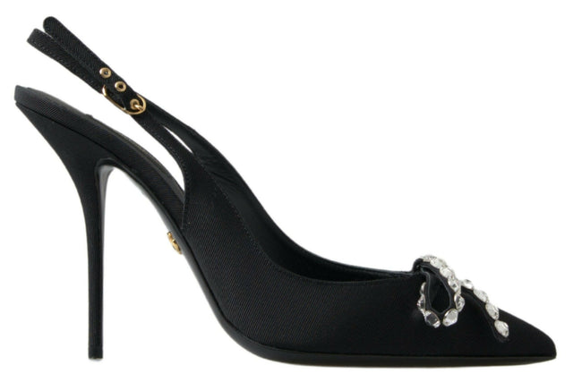 Dolce & Gabbana Black Crystal Embellished Slingback Heel Shoes - GENUINE AUTHENTIC BRAND LLC  