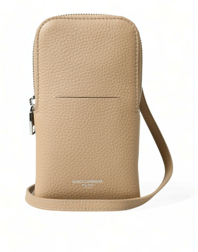 Dolce & Gabbana Beige Leather Purse Crossbody Sling Phone Bag.