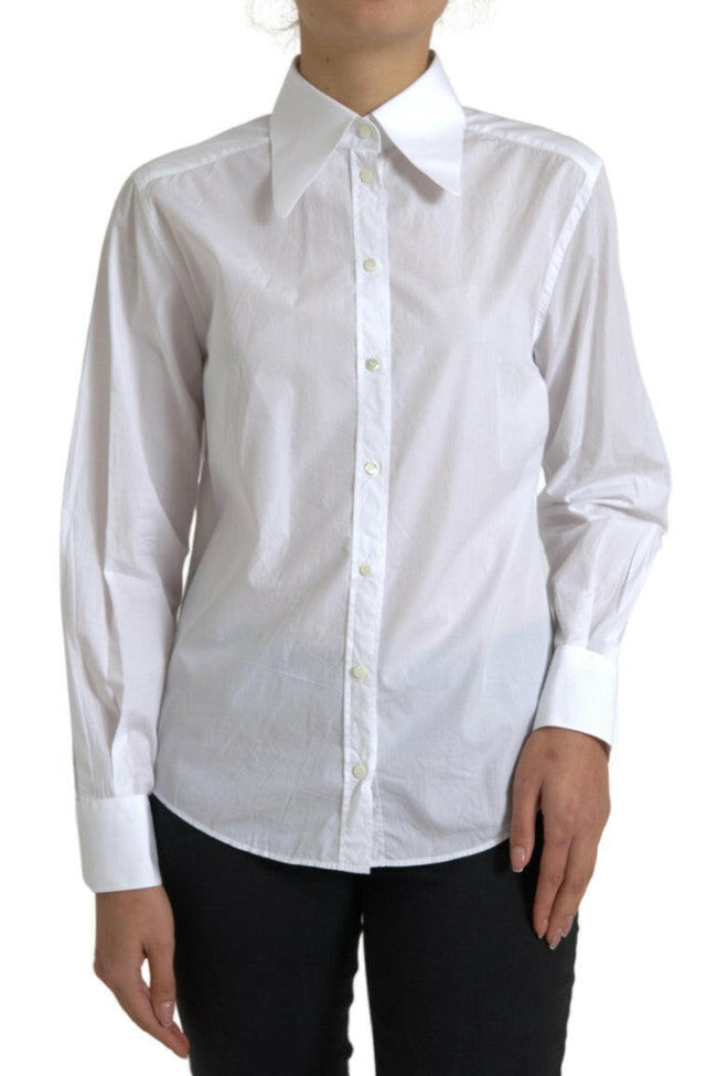 Dolce & Gabbana White Cotton Collared Long Sleeves Shirt Top - GENUINE AUTHENTIC BRAND LLC  