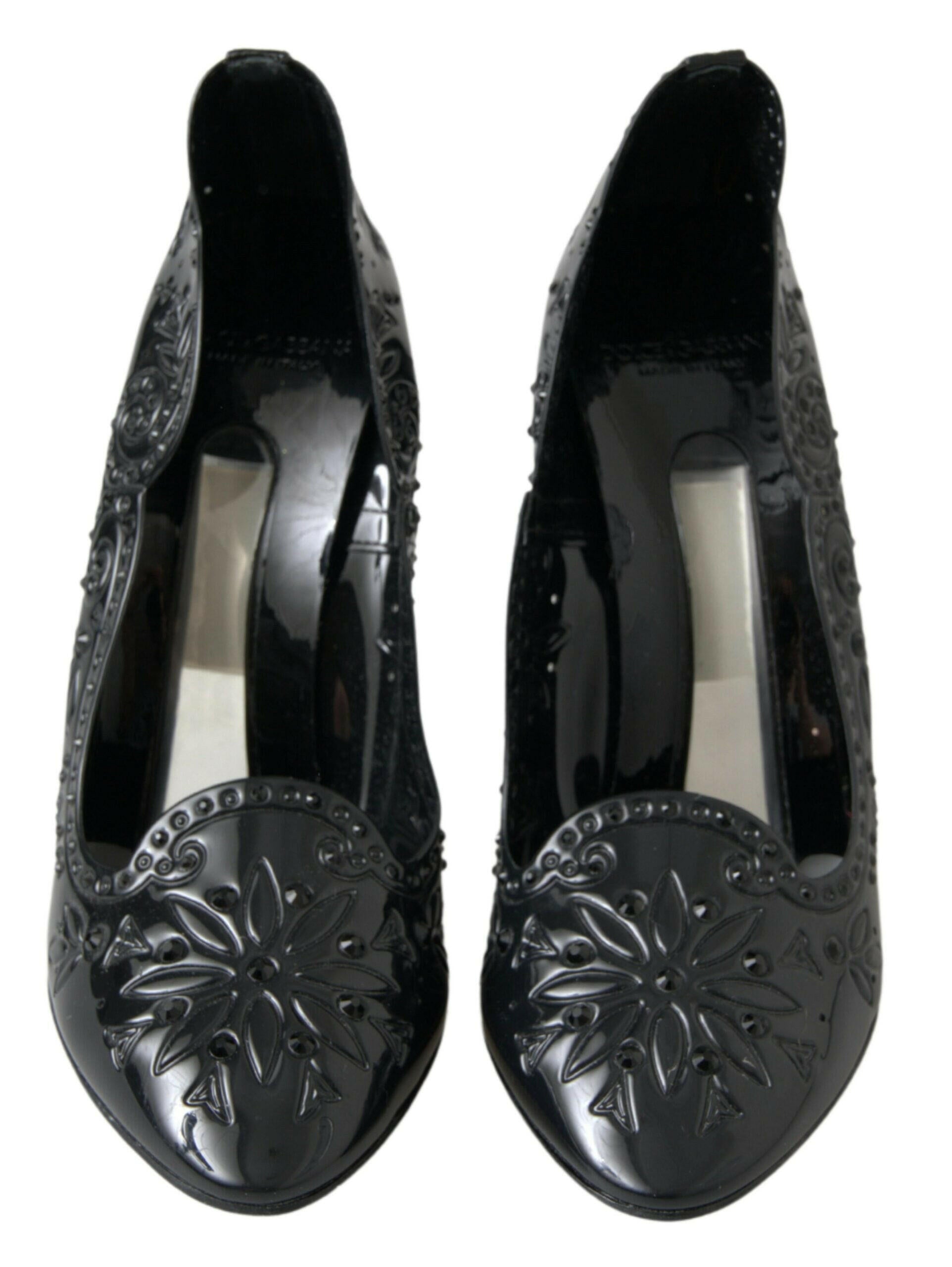 Dolce & Gabbana Black CINDERELLA Floral Crystal Heels Shoes - GENUINE AUTHENTIC BRAND LLC  