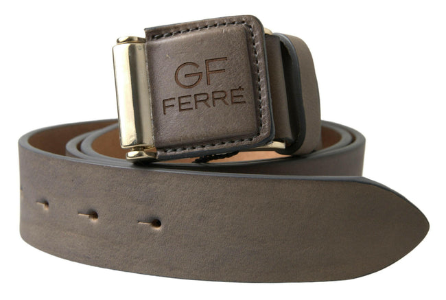 GF Ferre Brown Leather Fashion Logo Buckle Waist Belt - GENUINE AUTHENTIC BRAND LLC  