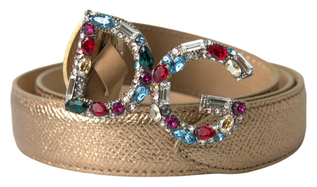Dolce & Gabbana Gold Leather DG Crystal Buckle Cintura Belt - GENUINE AUTHENTIC BRAND LLC  