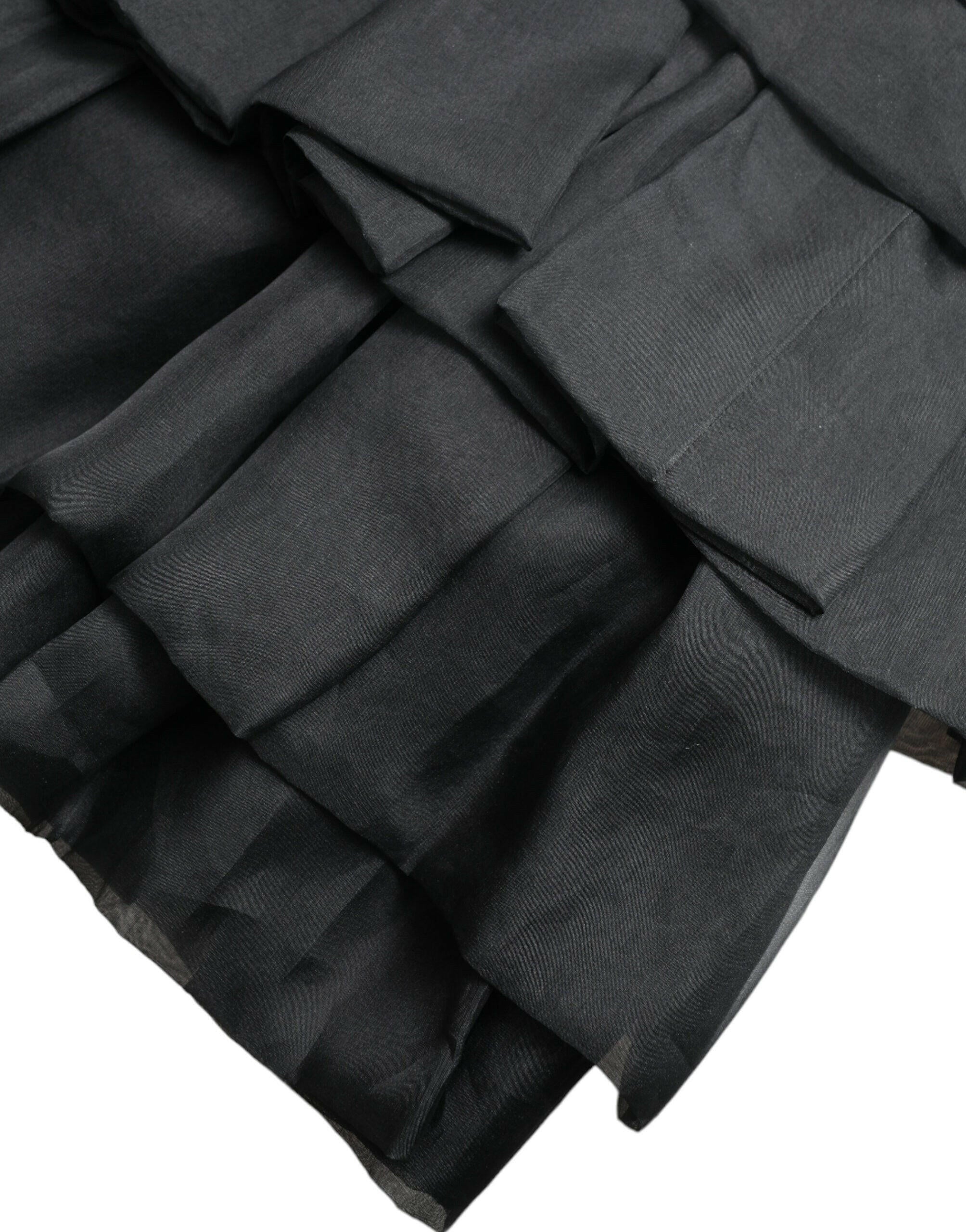 Dolce & Gabbana Black Tiered Aline High Waist Silk Mini Skirt.
