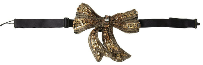 Dolce & Gabbana Gold Crystal Beaded Sequined Silk Catwalk Necklace Bowtie - GENUINE AUTHENTIC BRAND LLC  