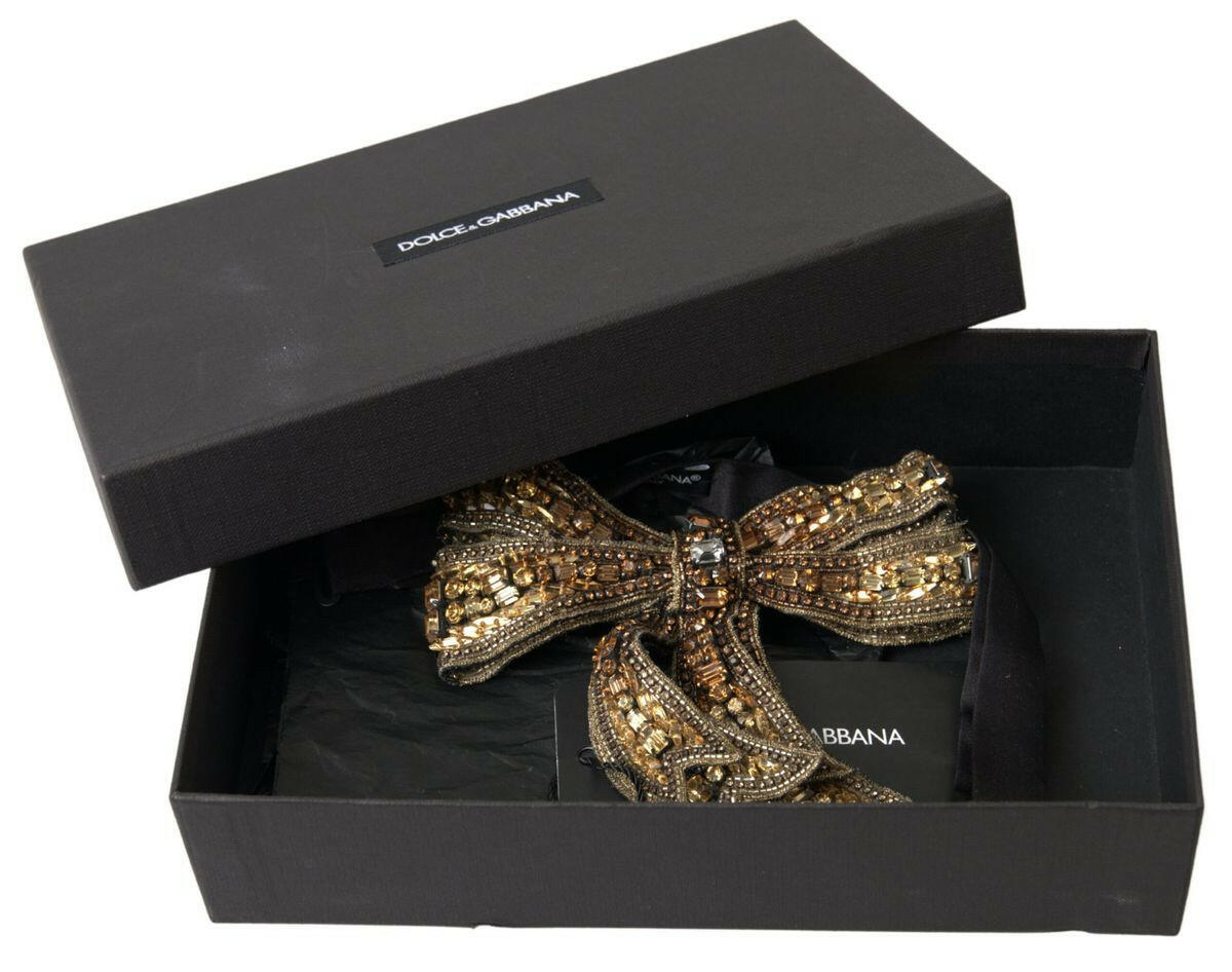 Dolce & Gabbana Gold Crystal Beaded Sequined Silk Catwalk Necklace Bowtie - GENUINE AUTHENTIC BRAND LLC  