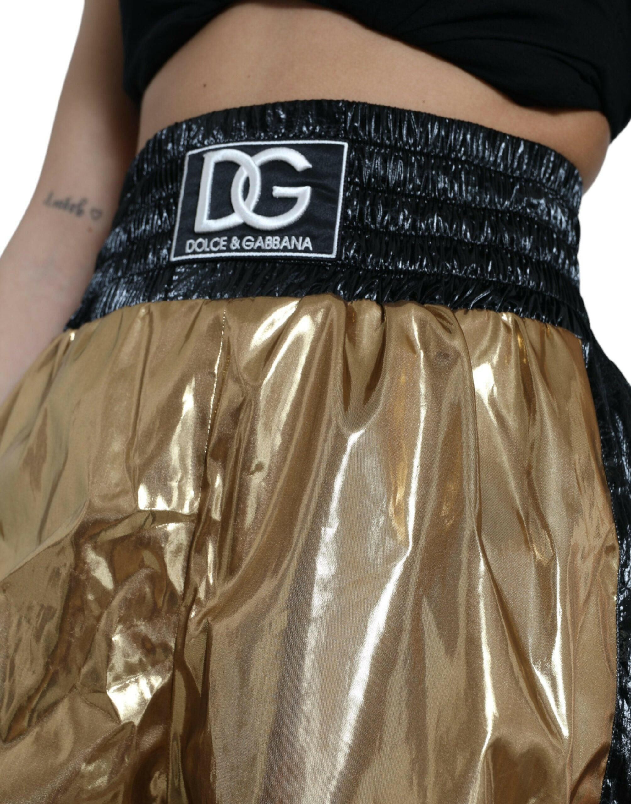 Dolce & Gabbana Metallic Gold Shirred High Waist Hot Pants Shorts.