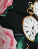 Dolce & Gabbana Black Rose Clock High Waist Pencil Cut Skirt