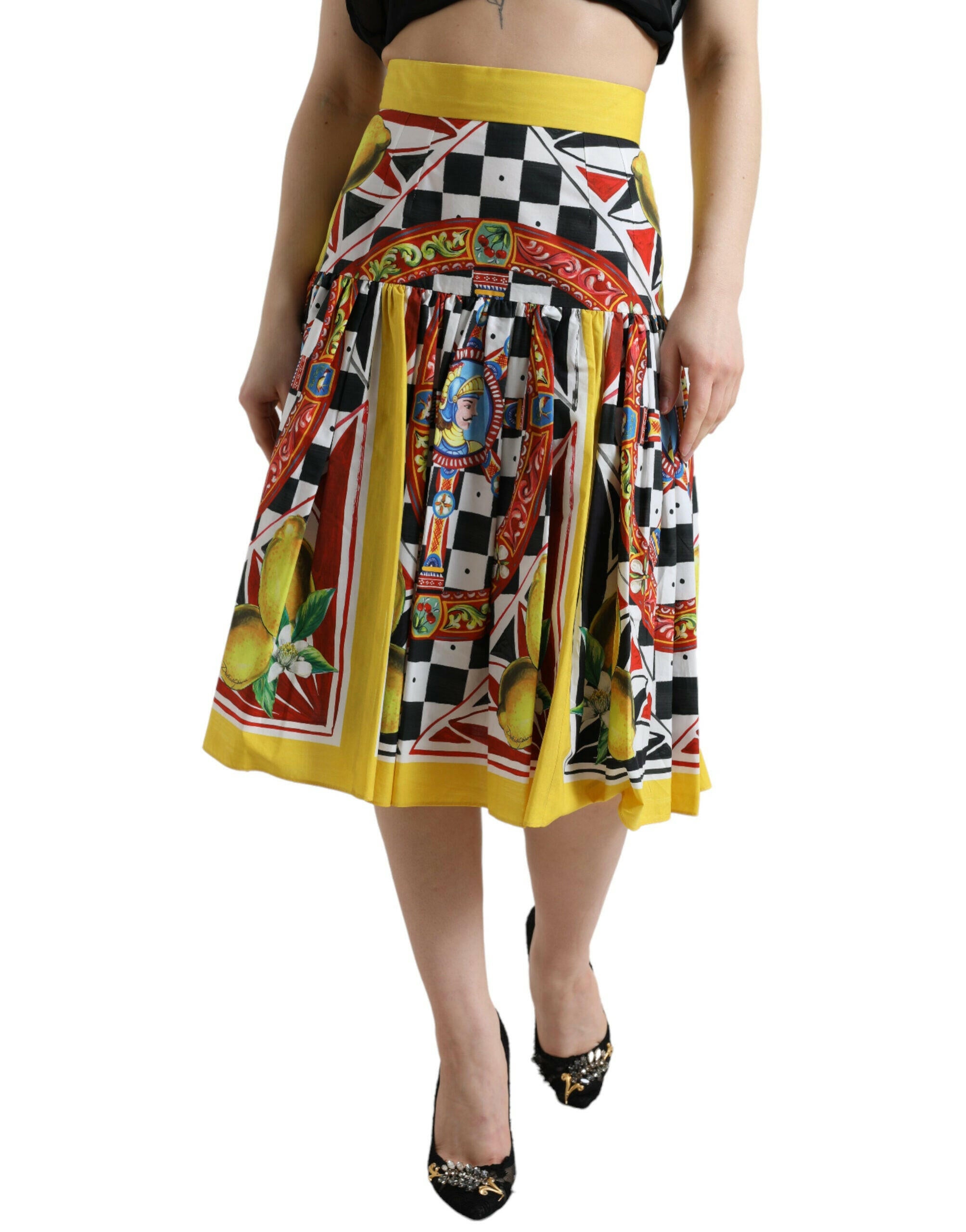 Dolce & Gabbana Multicolor Carretto Lemon High Waist A-line Skirt