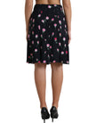 Dolce & Gabbana Black Rose High Waist A-line Knee Length Skirt.