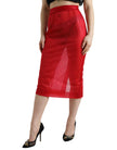 Dolce & Gabbana Red Sheer High Waist Pencil Cut Midi Skirt